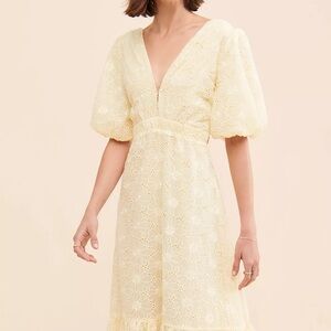 Astr Light Yellow Lace Midi Dress